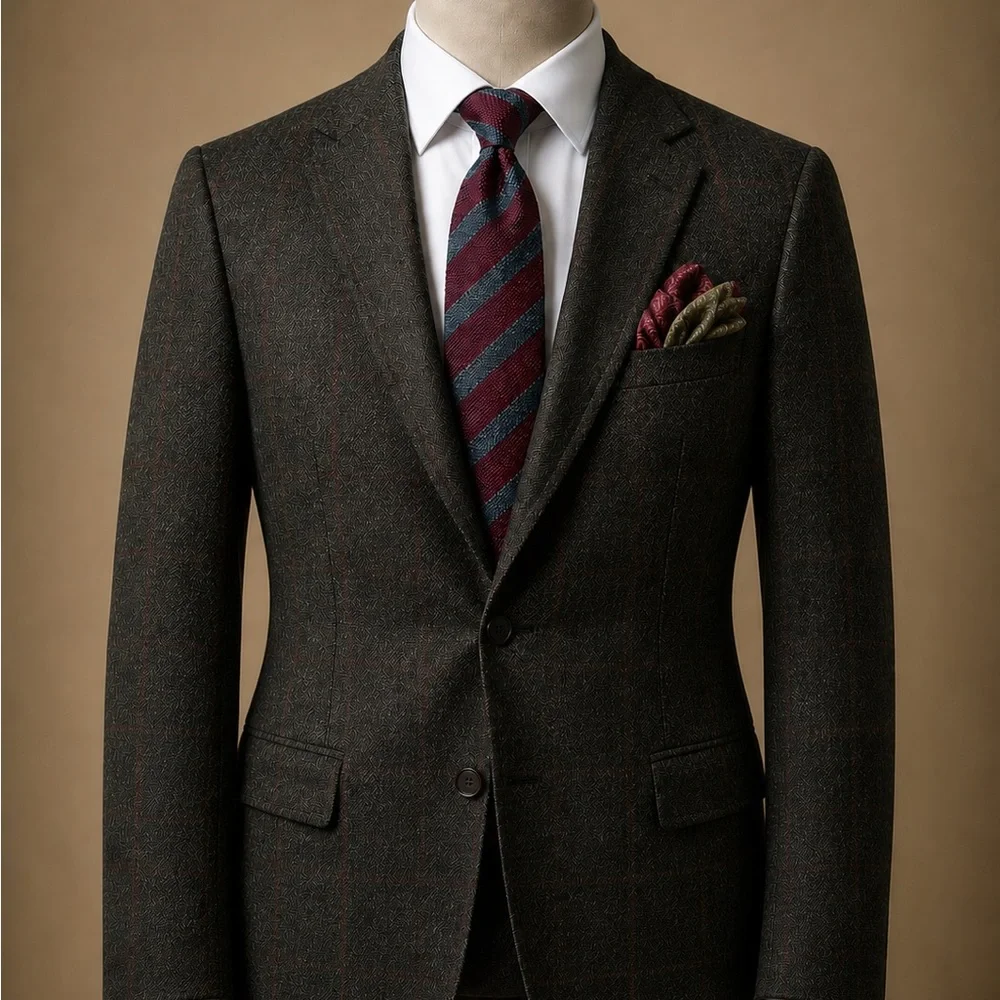 Gianluca Isaia Wool Olive/Charcoal Sportcoat with included Kiton Tie